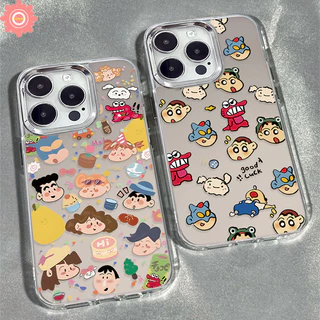 Ốp điện thoại hình khủng long Crayon Shin-chan hoạt hình vui nhộn Tương thích cho IPhone 11 15 13 12 14 Pro Max 15 8 7 6S 6 Plus 8Plus 7Plus XR X XS Max SE 2020 Vỏ mềm ống kính kim loại mạ sang trọng