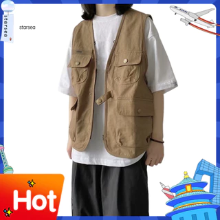 Áo Vest thể thao đa năng SRA ZK Áo thể thao Unisex Áo Vest nam mùa hè không tay nhiều túi Áo khoác có khóa kéo và nút đóng áo khoác dạo phố thông thường cho các hoạt động ngoài trời