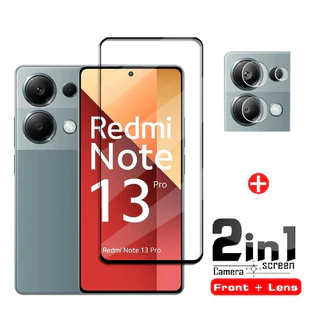 Kính cường lực 2 trong 1 cho Redmi Note 13 12 Pro Plus 5G 13C 12S 12C 12 Turbo Bảo vệ màn hình toàn diện 2 trong 1 và Bảo vệ ống kính máy ảnh