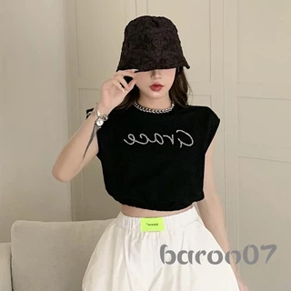 Áo Croptop Sát Nách Dáng Rộng Cổ Tròn Hoạ Tiết Chữ In Cho Phái Nữ