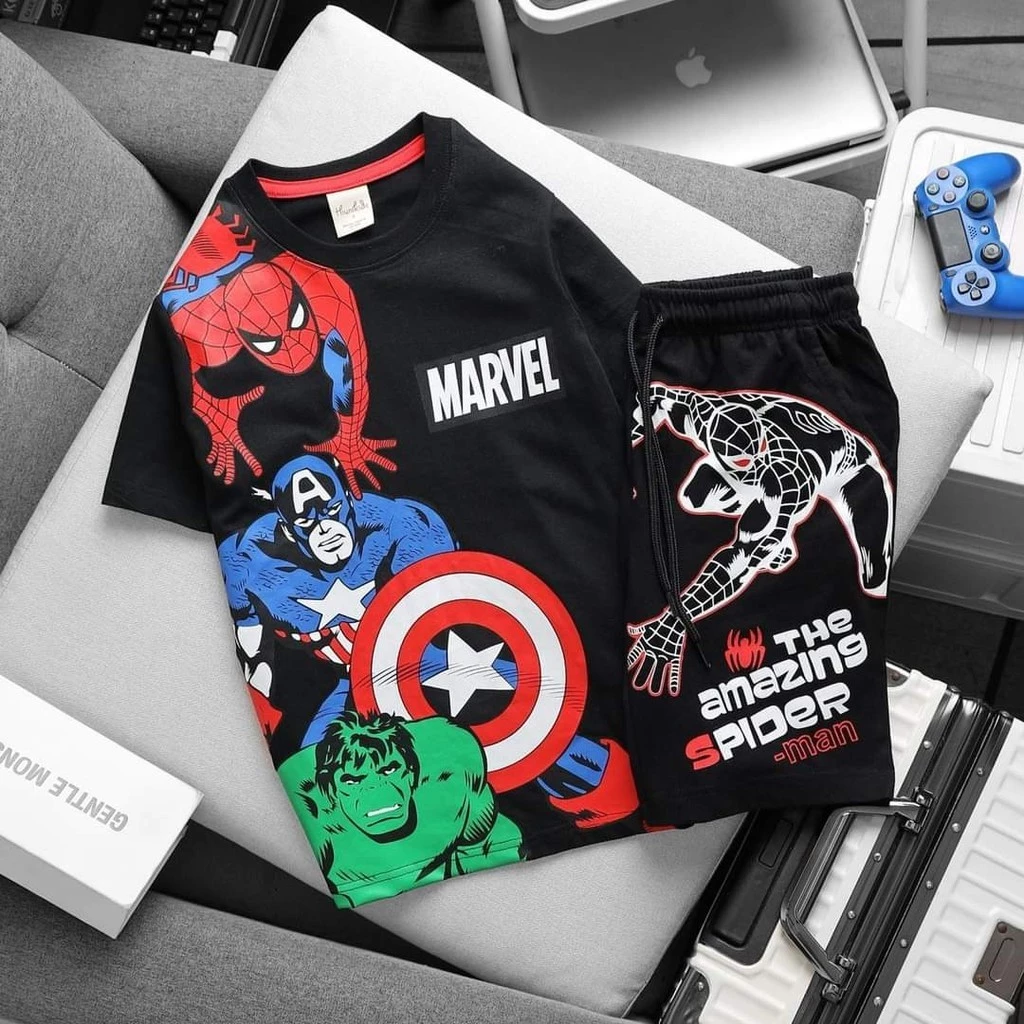 [22kg-50kg] Đồ Bộ Bé Trai Size Đại SpiderMan+Marvel - Màu đen