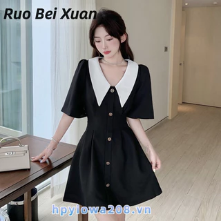 Váy thường ngày của phụ nữ Ruo Bei Xuân, váy mùa hè mới dành cho nữ, váy nghỉ trà thời trang kiểu Pháp, váy ngắn tay giảm béo che bụng