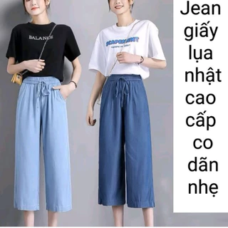 Quần jean giấy lỡ ống rộng, Quần Jean giấy ống rộng lưng cao phong cách phong cách Hàn quốc size 42-65 kg
