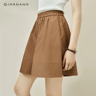 GIORDANO WOMEN 100% Cotton elastic waist loose shorts 18404904