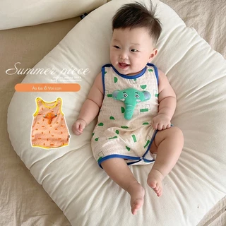 Ins baby onesie Phiên bản Hàn Quốc của phim hoạt hình voi onesie nữ bé xung đột màu sắc ngoài bộ đồ ngủ bò quần áo