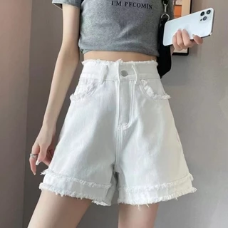 Quần Short Denim Trắng Nữ Size Lớn Mùa Hè Chữ a Cao Cấp Rời Ôm Hơn Nhìn Nhỏ Mờ Rộng Quần Năm Điểm