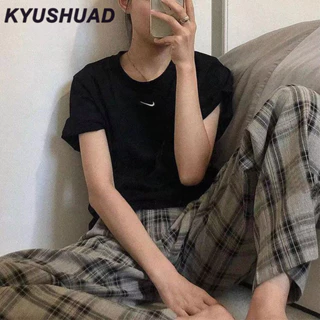 Kyushuad Phong cách mới của quần kẻ sọc rộng, lưng cao, mỏng, thẳng, giản dị, quần ống rộng, phong cách mỏng mùa hè dành cho nữ.