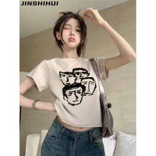 JINSHIHUI áo phông áo thun nữ croptop baby tee Thể thao Fashion Phong cách Hàn Phong WTX2430BOO 11Z240314