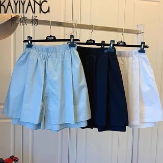 Jiashuchen Thiết Kế Sense Niche Nút Hai Lớp Culottes Quần Giữa Quần Short Nữ Xuân Hè Phong Cách Mới Rời Thường Ngày Bao Fle