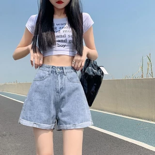 quần thun ống rộng nữ ✨ Quần Short Denim Nữ Mùa Hè Mỏng Phong Cách ins Phong Cách Hàn Quốc Cao Cấp Mặc（NVZA165）