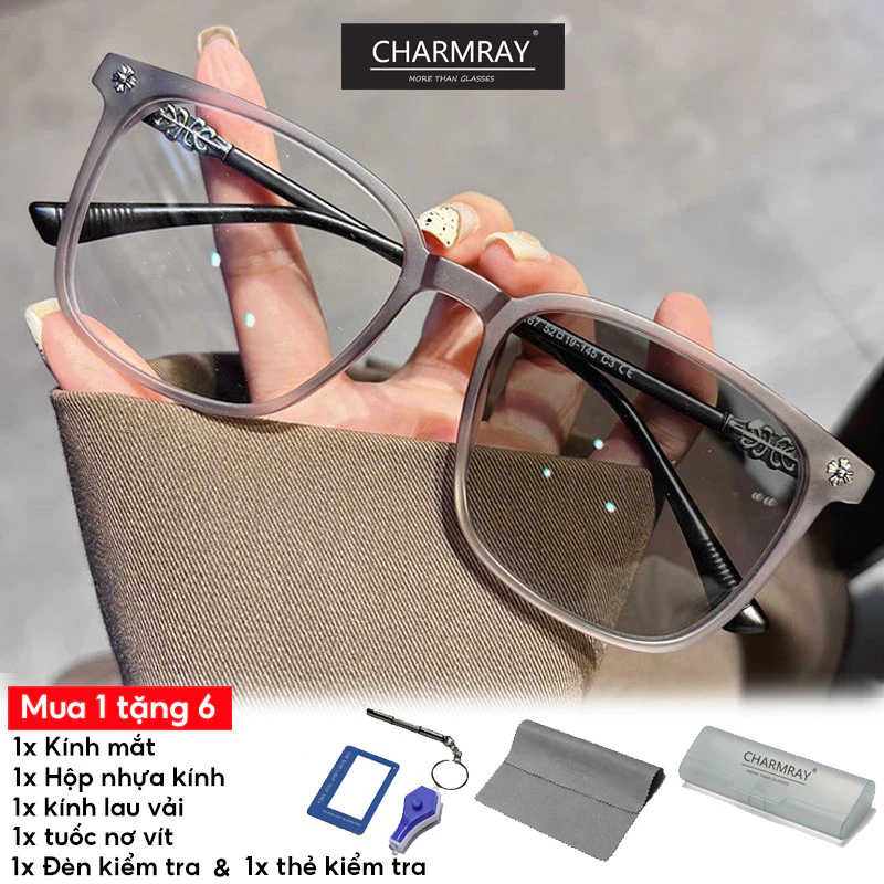 Charmray Kính mắt chống bức xạ hình vuông cổ điển dành cho nam và nữ Ống kính có thể thay thế