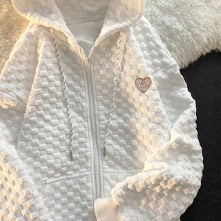 Áo Khoác Cardigan Tay Dài Có Nón Thiết Kế Đa Năng Phong Cách Waffle Hàn Quốc Mới Cho Nữ