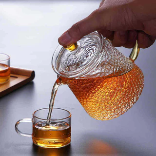Hộ gia đình thủy tinh chịu nhiệt búa trà ấm đun nước trà tách nước nhiệt độ cao lọc trà bộ nồi trà sôi thủy tinh