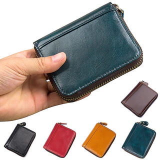 Thời Trang Nữ Và Nam Dây Kéo Thẻ Tín Dụng Đựng Dầu Sáp Da Thật Thẻ RFID Zip Túi Chìa Khóa Đồng Xu Nhỏ Thay Đổi Thẻ Túi