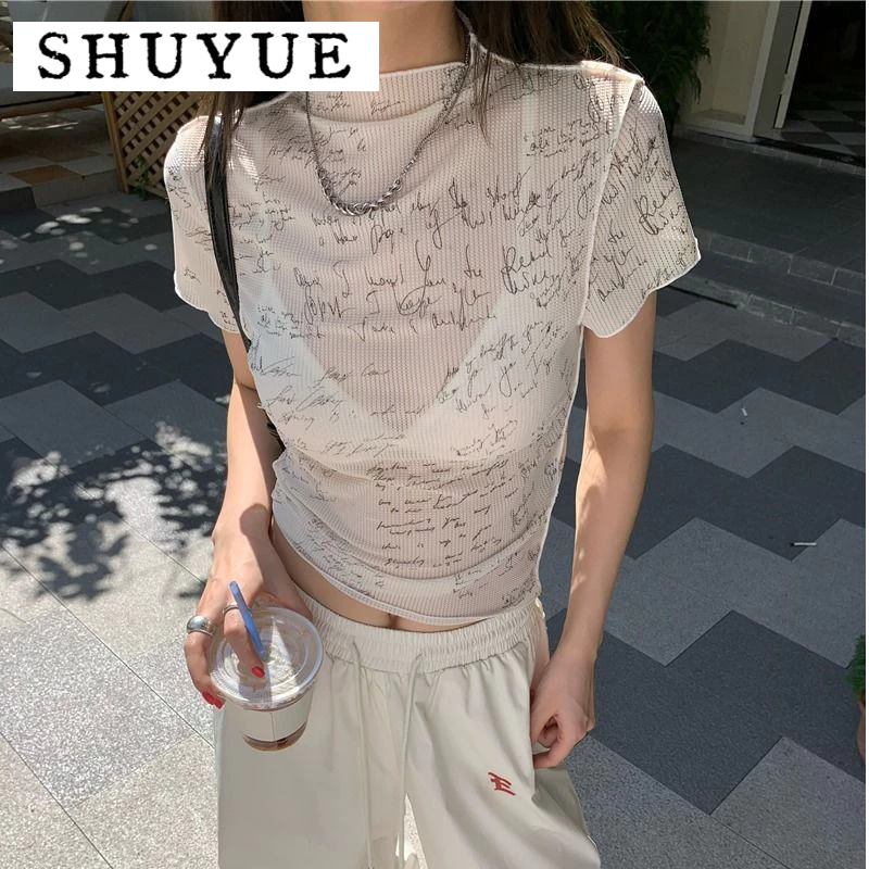 SHUYUE áo phông áo thun nữ croptop baby tee xu hướng Phong cách hàn quốc Minimalist WTX2430SWZ 13Z240328