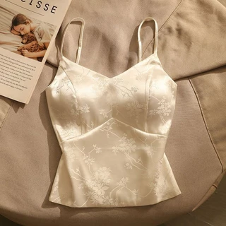 Pháp Jacquard Satin Camisole Mới Trung Quốc Dây Đeo Ngực Miếng Lót Đáy Ngắn Ống Top Đẹp Top Niche Phong Cách