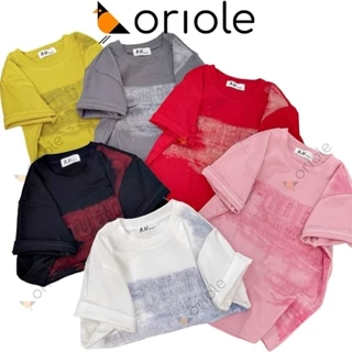 Áo Thun Nữ Cổ Tròn Oriole Thun Cotton Mặc Mát In Chữ Dập Nổi Màu Loang A17 Trắng, Đen, Vàng, Đỏ, Xám, [35kg - 55kg]