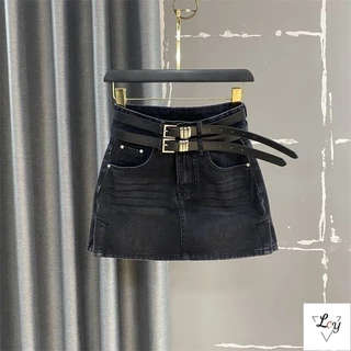 Size Lớn Cao Cấp Váy Chữ a Chính Hãng Hàn Quốc Hakama Cao Cấp Váy Denim Eo Cao y2k Cô Gái Nóng Váy Denim Nữ Mùa Xuân Mùa Hè Retro Cao Cấp Ôm Hơn Thiết Kế Cảm Thấy Thắt Lưng Đôi Váy Chữ a Hip Hot Girl Hakama