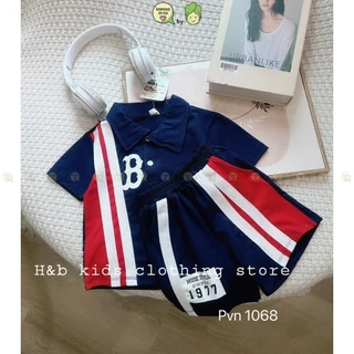 Đồ Bộ Cộc Tay Cho Bé Trai KIMCHIBABY Vải Cotton In Chữ B Sọc Trắng, Bộ Quần Áo Polo Cho Bé Mặc Đi Chơi, Đi Học CK448