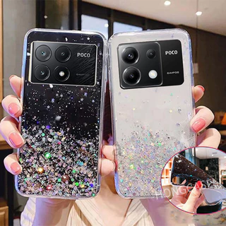 Ốp Lưng Cho Xiaomi Poco X6 Pro 5G PocoX6 X6Pro pocoX6Pro 2024 Trong Suốt Lấp Lánh Mềm TPU Màu Hồng Vỏ Điện Thoại Trong Suốt Bling Chống Sốc