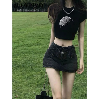 ZUOYINMO áo phông áo thun nữ croptop baby tee Phong cách Korean Dễ thương Minimalist WMY23C02QA 8Z240220