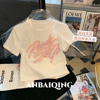 ANBAIQING áo phông áo thun nữ croptop baby tee Trendy Vintage thời trang hàn quốc WTX243041X 10Z240306