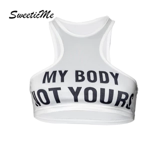 Sweeticme Nữ 2024 Thời Trang Mới In Chữ Cổ Chữ U Gợi Cảm Áo Crop Tank Tops