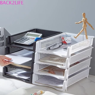 Back2life Giá đỡ tập tin có thể xếp chồng lên nhau, Giá đỡ giấy tờ sắp xếp tập tin A4 Khay lưu trữ tập tin, Máy tính để bàn thời trang Giấy tờ phong cách INS nhiều lớp