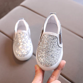 Bling Bling Bé Gái Bé Trai Da Giày Thể Thao Size 21-30 Thời Trang Phù Hợp Với Trẻ Em Giày Thể Thao Thông Thường Slip-on Đèn LED Đế Mềm