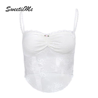 Sweeticme Nữ 2024 Mới Thời Trang Gợi Cảm Ren Mỏng Phù Hợp Với Nhân Quả Xe Tăng Áo Camisole