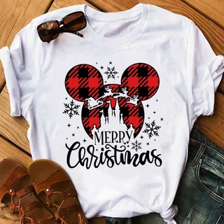 2023 Mới Giáng Sinh Mickey Nữ Áo Disney Năm Hạnh Phúc Ropa Thẩm Mỹ Mujer Tay Ngắn Nhà Áo Xmas Nữ Tee