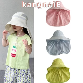 Kangnai Mũ ngư dân cho bé, Mũ che nắng vành lớn chống tia cực tím, Mũ che nắng màu trơn Cotton khô nhanh cho bé trai