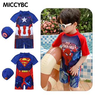 [Miccybc] Đồ bơi trẻ em One Piece Đồ bơi hoạt hình dễ thương cho bé trai trong mùa hè Iron Man Đồ bơi người nhện cho trẻ em Mũ quà tặng