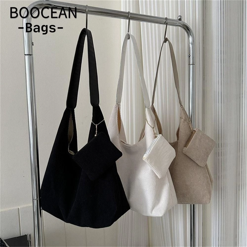 BOOCEAN Tote, Túi đeo vai vải nhung màu trơn, Túi đeo chéo dung tích lớn thông thường dành cho nữ