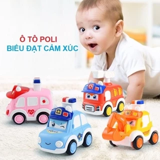 Đồ chơi xe Poli ấn cót biểu hiện cảm xúc, xe ô tô chạy đà ấn cót nhựa ABS an toàn cho bé