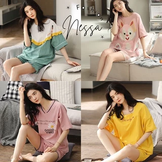 XẢ KHO 50K Pijama Bộ Đồ Ngủ Nữ Quần Áo Mặc Ở Nhà Vải Cotton Cộc Tay Ngắn Mùa Hè Đi Chơi Cute Họa Tiết Dễ Thương