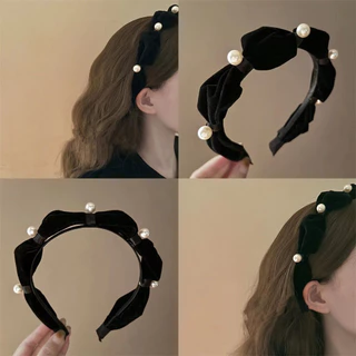 Vintage Ngọc Trai Nhung Tóc Hoop Palace Headband Trang Trí Tóc Cô Gái