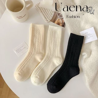 Tất dài giữ nhiệt UAENAU, Tất len Cashmere dày thoáng khí, Vớ màu trơn mùa thu đông