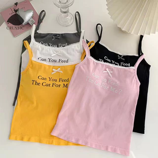 Crlnhc Mùa Hè Nữ In Chữ Nơ Ren Chắp Vá Không Tay Slim Camisole Có Miếng Lót Ngực vn