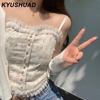 Kyushuad Vào mùa hè, phiên bản Hàn Quốc mới của sự tự tu luyện tinh khiết và phong cách, và dây treo áo vest nhỏ ren mặc áo đáy cho nữ.