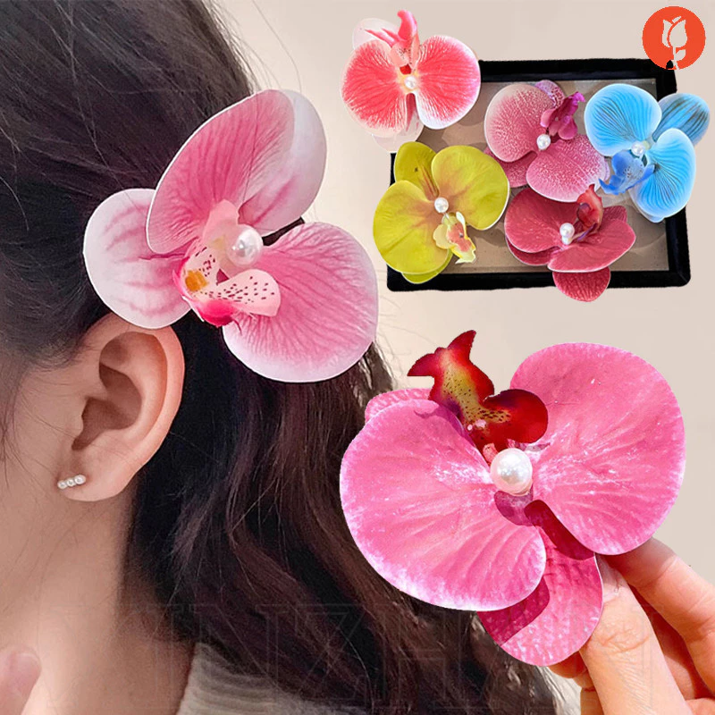 Vintage Phalaenopsis Hoa Vuốt Tóc - Kẹp Tóc Ngọc Trai Hoa Mộc Mạc Thời Trang - Sáng Tạo Bên Nổ Barrettes Phụ Kiện Tóc