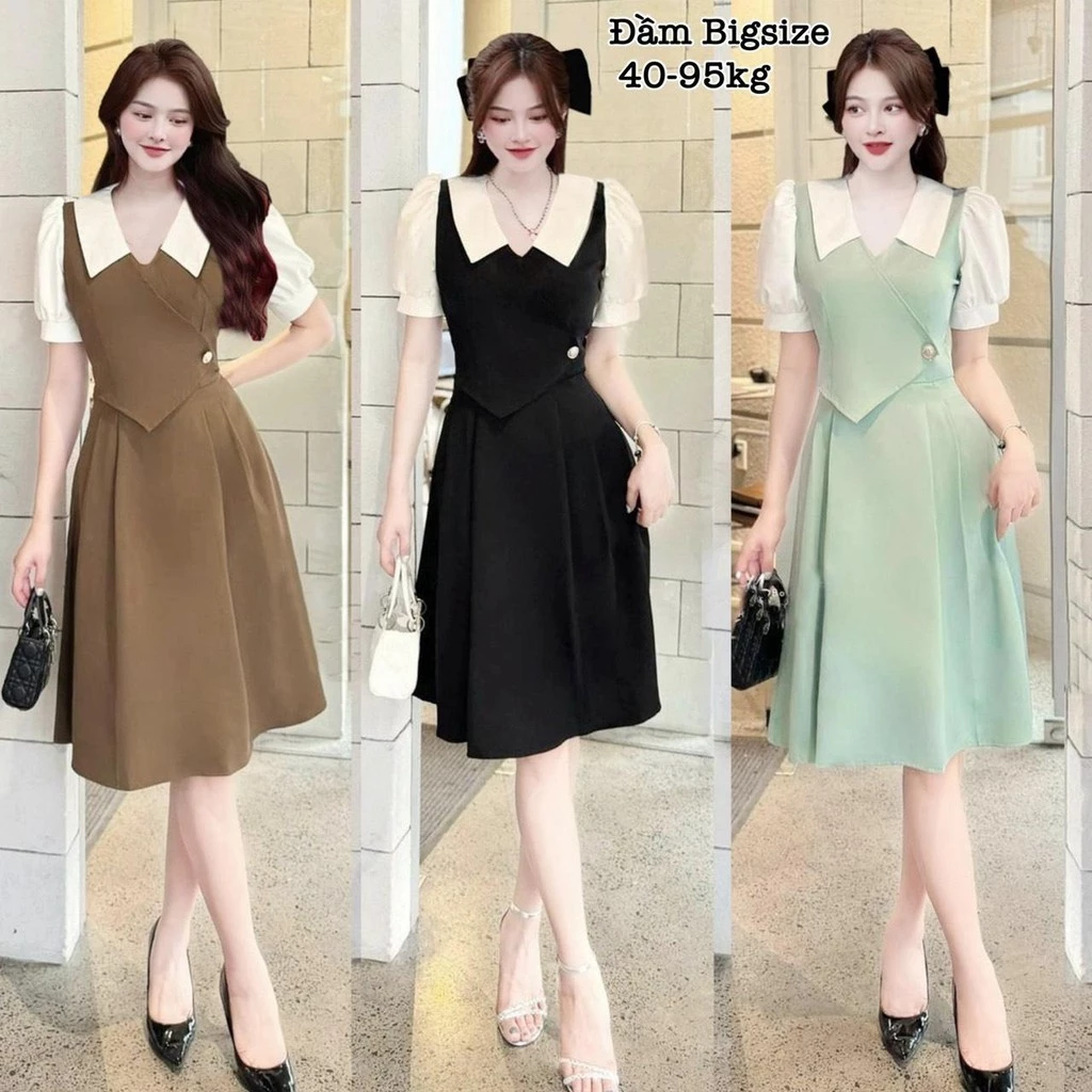 (HCM)Thời Trang Én Nhỏ Có Bigsize - Đầm Váy Bigsize Nữ Vải Cotton Lạnh Cao Cấp Thiết Kế Đi Dự Tiệc Cổ Vuông 40-95kg 2165