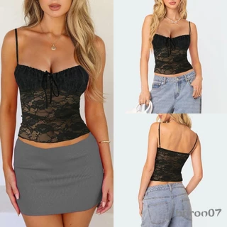 Nữ Ren Slim Cami Áo Buộc Trước Spaghetti Dây Đeo Áo Thể Hiện Rốn Crop Camisole