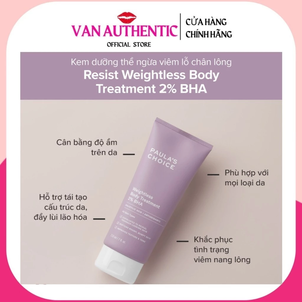 Kem dưỡng thể 2% BHA Body Paula's Choice Body Treatment  sáng da, giảm mụn cơ thể, giảm dày sừng nang lông