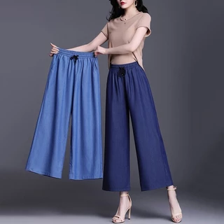 Mùa Xuân 2024 Mùa Hè Thẳng Rời Thường Ngày Drap Tencel Denim Quần Ống Rộng Nữ Cao Cấp Mỏng Phong Cách Băng Lụa Quần Nữ