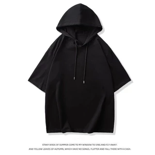 [Xs-4xl] Áo Hoodie ngắn tay 100% Cotton dành cho nam Áo Hoodie mùa hè Áo thể thao màu trơn thời trang dành cho nam