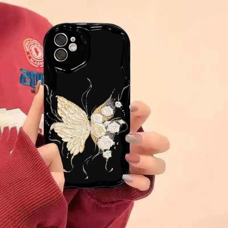 Iphone Creative Black Flower Butterfly Bao gồm tất cả Ốp lưng chống rơi cho 7 7plus 8 8plus xs xr 11 12 13 14 15 Pro Plus Promax