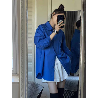 Trang phục phong cách Hàn Quốc | Klein Blue Áo Sơ Mi Dài Tay Nữ Thu Đông 2023 Phiên Bản Hàn Quốc Rời Cao Cấp Lớp Tính Khí Top
