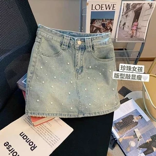 Thiết Kế Niche Retro Đính Hạt Váy Denim Nữ Mùa Hè 2024 Phong Cách Mới Cao Cấp Ôm Hơn Nhìn Thẳng Váy Chữ a