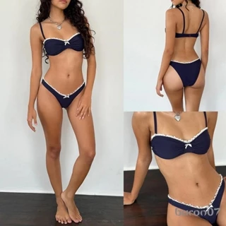 Bộ đồ bơi 2 mảnh thời trang ren trang trí nơ Bikini Bộ đồ tắm hai mảnh mùa hè